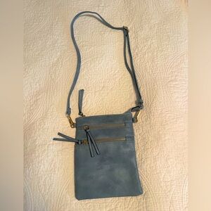 NWOT Light Blue Leather Crossbody Bag With Adjustable Strap